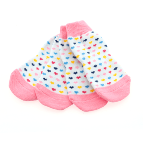 Non-Skid Dog Socks (Color: Pink and White Hearts, size: X-LARGE)