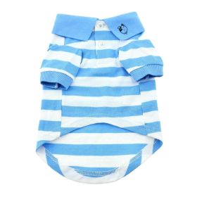 Striped Dog Polo (Color: Blue Niagara and White, size: X-LARGE)