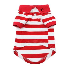 Striped Dog Polo (Color: Flame Scarlet Red and White, size: X-LARGE)