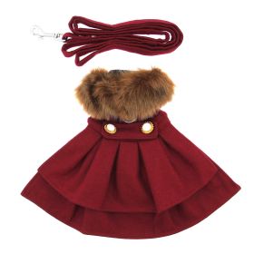 Wool Fur-Trimmed Dog Harness Coat (Color: Burgundy, size: X-LARGE)
